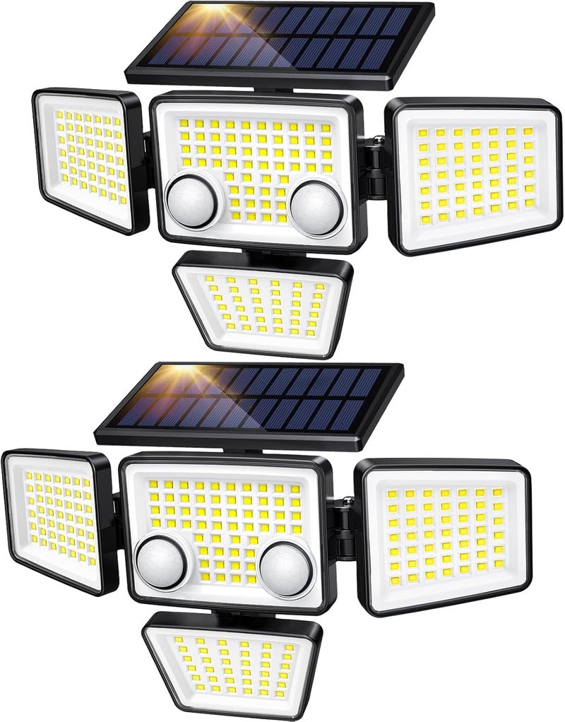 LYWALT Solar Outdoor Lights - 3000LM 188 LED Motion Sensor Outdoor Lights, 4 Heads Security Light,IP65 Waterproof, Easy Install,270°Wide Angle Flood Wall Light with 3 Modes for Backyard Yard (2 Pack) - Image 1